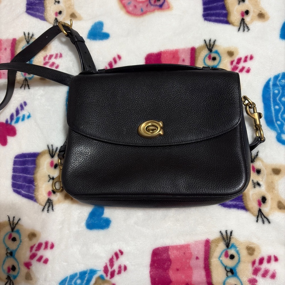 Black Leather Crossbody Bag with Gold Clasp